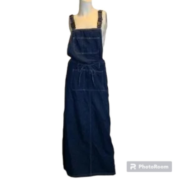 Vintage Dresses & Skirts - 90s True Vintage denim overall maxi wrap skirt utility detail 100% cotton